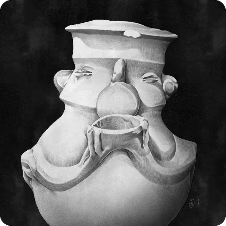 Dibujo digital de olla cerámica prehispánica por Yory Bastidas - Haz clic para explorar la galería de dibujo de cerámica prehispánica volumen 1.