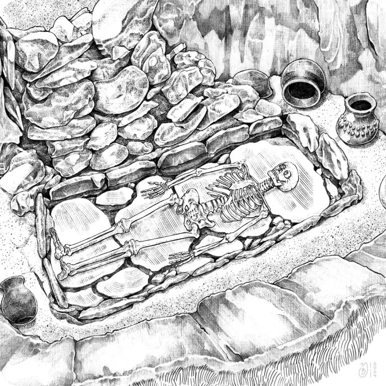 Ilustración de Tumba del Parque San Agustín por Yory Bastidas - Haz clic para ver las ilustraciones del Parque Arqueológico San Agustín.